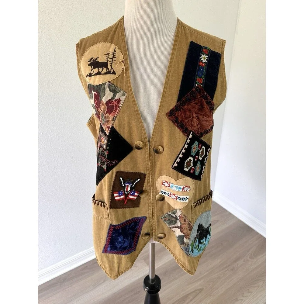 Cambridge Dry Goods Western Vest Open Front Patchwork Quilted Medium M - Picture 2 of 13